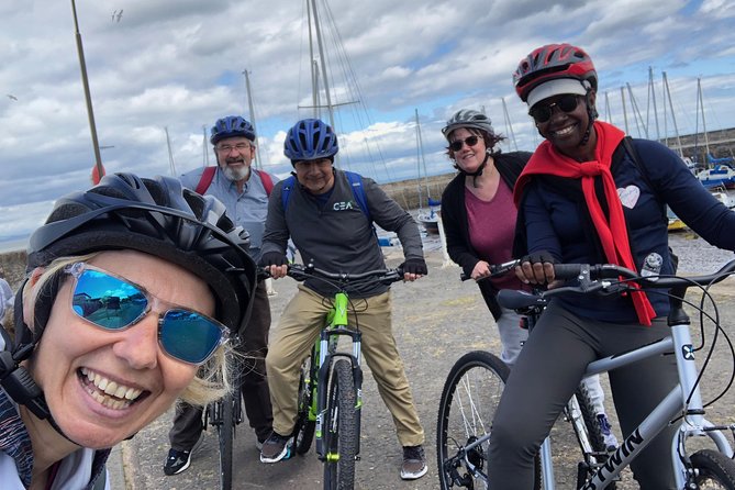 'A Wee Pedal's' Award-Winning Circular Cycle Tour of Edinburgh! - Leith Harbour refreshment stop and Portobello Beach views to Fife