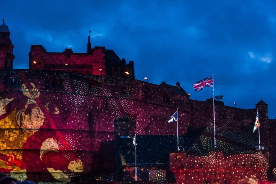 Full-Day Edinburgh Military Tattoo & Scottish Highlands Tour - Dunkeld and the River Tay cathedral scene